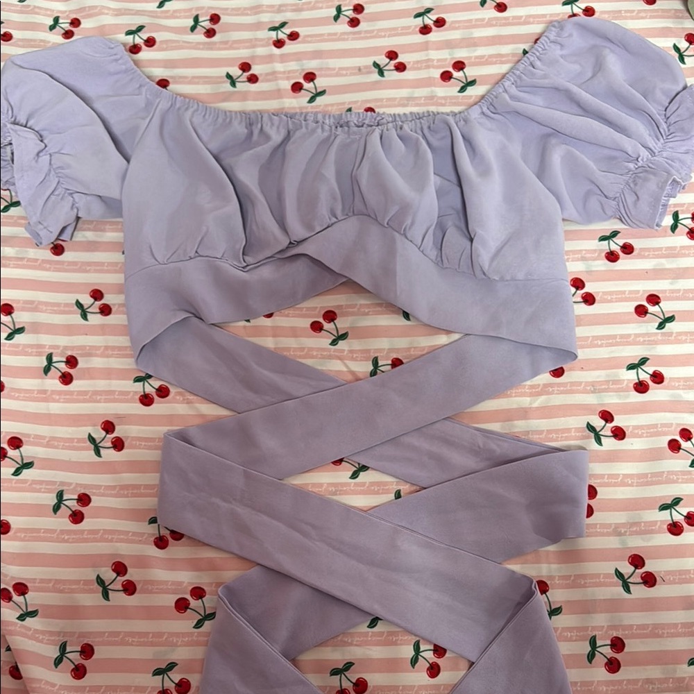 Lavender Off-Shoulder Wrap Top